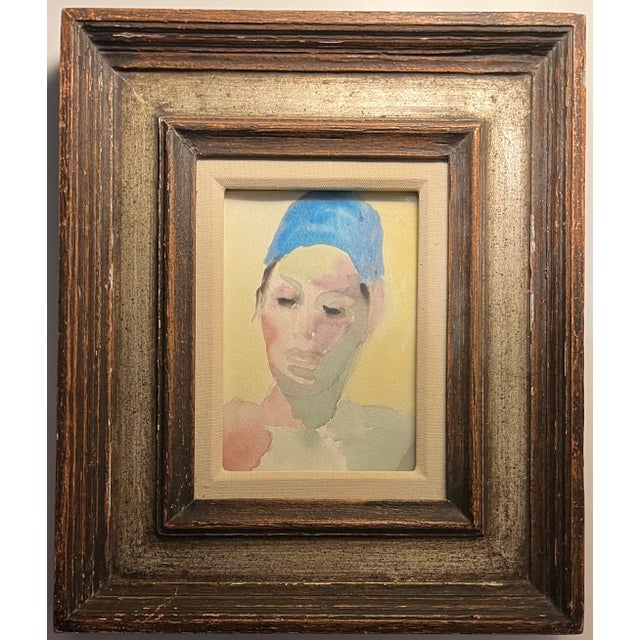 Mid-Century Modern French Watercolor Painting Portrait of an Actor in Fine Silver Gilt Wood Frame For Sale - Image 4 of 7