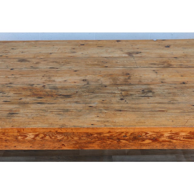 Brown Vintage 1990s Solid Pine Farmhouse Dining Table With Plank Top & Turned Legs For Sale - Image 8 of 18