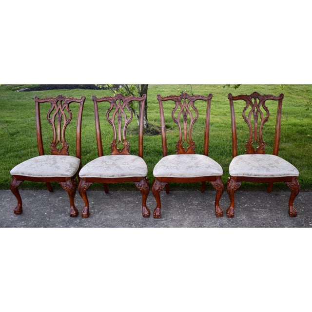 Vtg. Set of Four Heavily Carved Chippendale Style Cherry Side Dining Chairs For Sale - Image 16 of 16