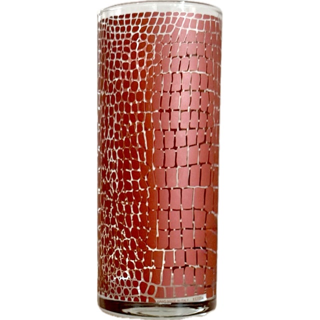 Egizia Circa 1995 Egizia Italy Contemporary Abstract Dark Red Screen-Printed Pattern on Colorless Cylindrical Glass Vase For Sale - Image 4 of 14
