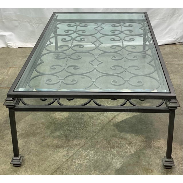 Vintage Rectangular Rustic Iron Gate Beveled Glass Coffee Table Chairish