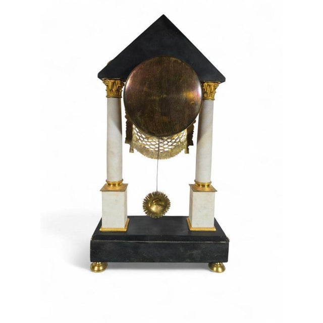French Portico Clock in Black and White Marble and Gilt Bronze, Early 19th Century For Sale - Image 11 of 12