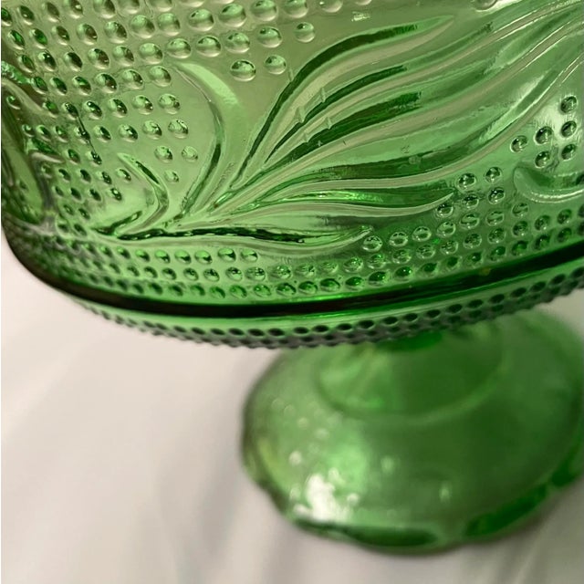 E.O. Brody Midcentury Green Glass Compote Dish. M6000. This vintage piece is part of the Emerald product line. It was...