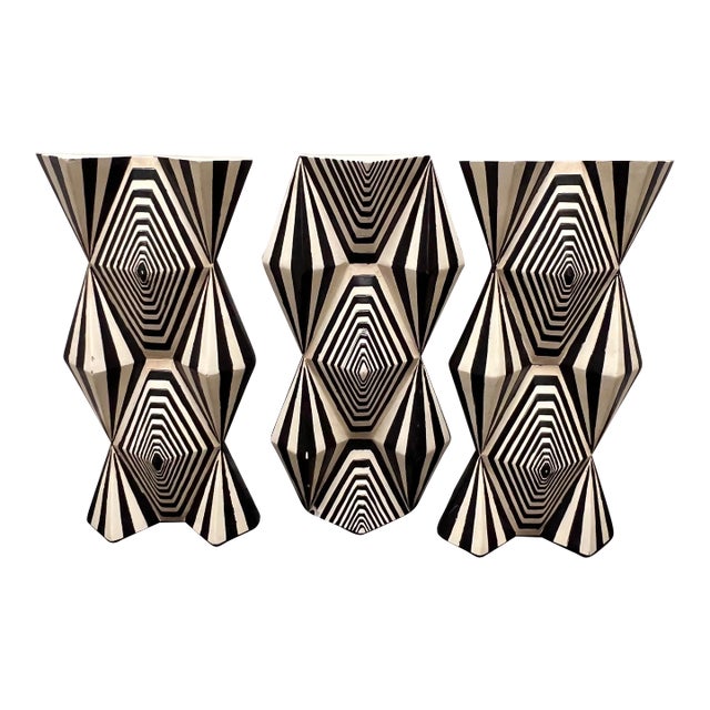 1990s Art Deco Wall Sculptures Black and White - Set of 3 For Sale