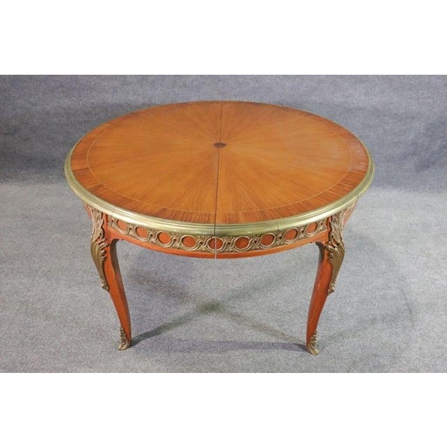 Superb Bronze Mounted French Louis XV Style Round Dining Table 3 Leaves For Sale - Image 10 of 16