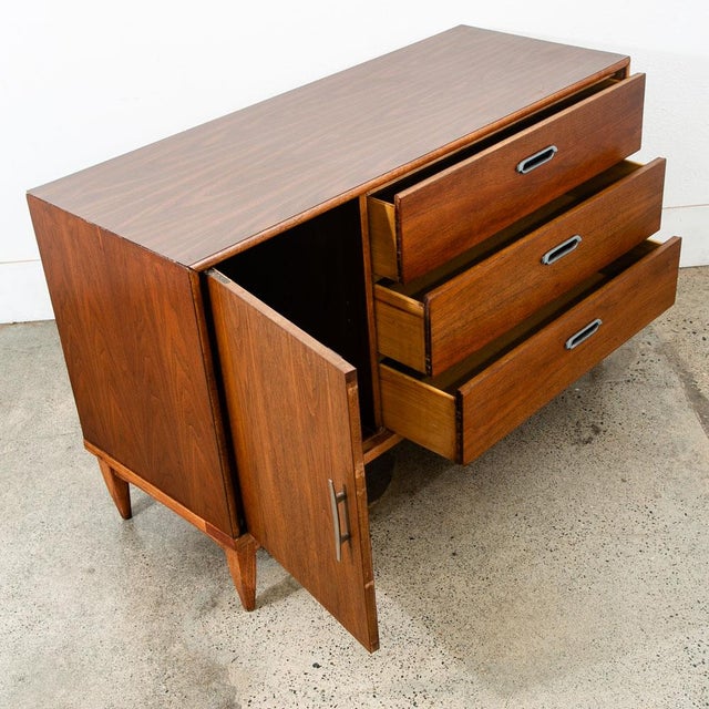 1960s 1960s Mid Century Modern Dresser Credenza BP John Metal 3 Drawer Walnut , Attributed For Sale - Image 5 of 12