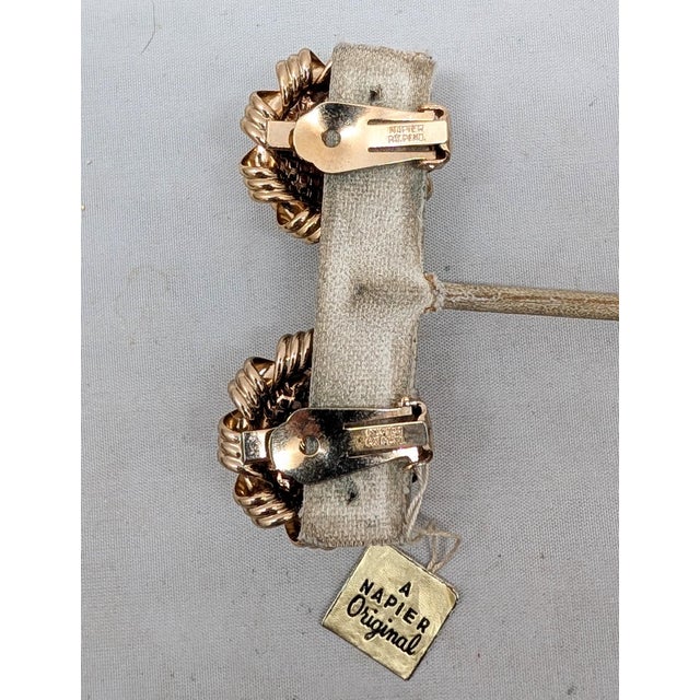 Napier Vintage 1960s Signed Napier Goldtone Faux-Coral Clip Earrings-2 Pieces For Sale - Image 4 of 7