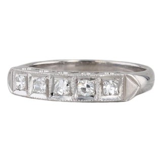 Vintage 0.21ctw Diamond Wedding Band 14k White Gold 5-Stone Size 8.25 For Sale