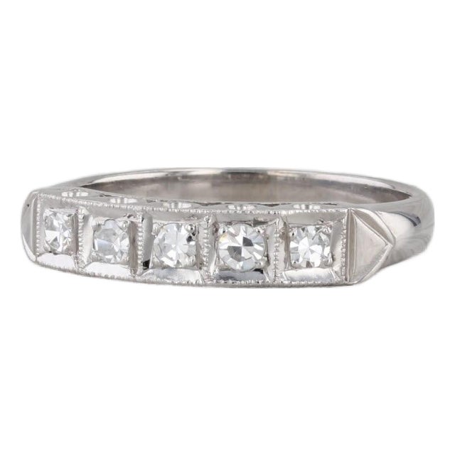 Vintage 0.21ctw Diamond Wedding Band 14k White Gold 5-Stone Size 8.25 For Sale