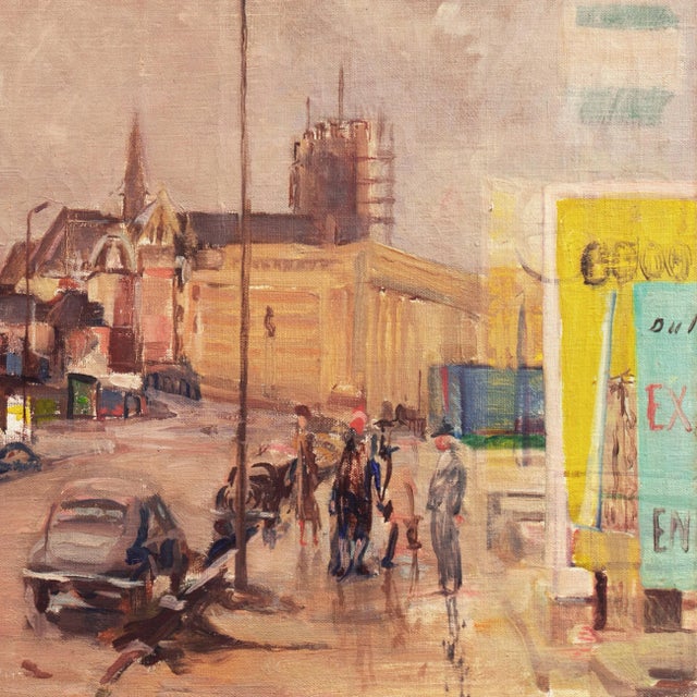 Traditional 'View of Brussels, Belgium' by Pieter Van Mol, Mid-Century Oil Cityscape For Sale - Image 3 of 10
