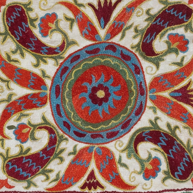 Infuse your home with the rich heritage of Central Asia with this exquisite Hand-Embroidered Suzani Cushion Cover, crafted...