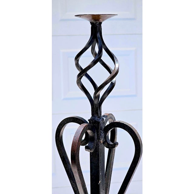 Monumental 13-Light Mexican Hand-Forged Wrought Iron Floor Candelabra – Spanish Colonial Hacienda Style, 65” Tall For Sale - Image 12 of 18