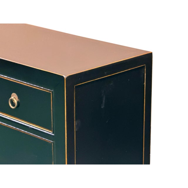 Oriental Black Lacquer 3 Drawers MoonFace Console Credenza Sideboard For Sale - Image 9 of 15