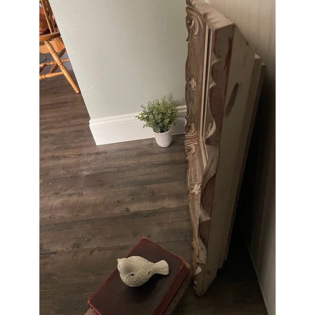 Charming Vintage Carved Mirror With Authentic Distressing For Sale - Image 4 of 9