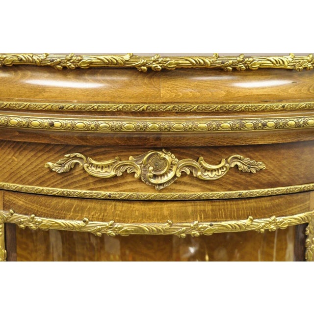 Mid 20th Century Vintage French Louis XV Style Half Round Demilune Lighted Curio Display Cabinet For Sale - Image 11 of 12