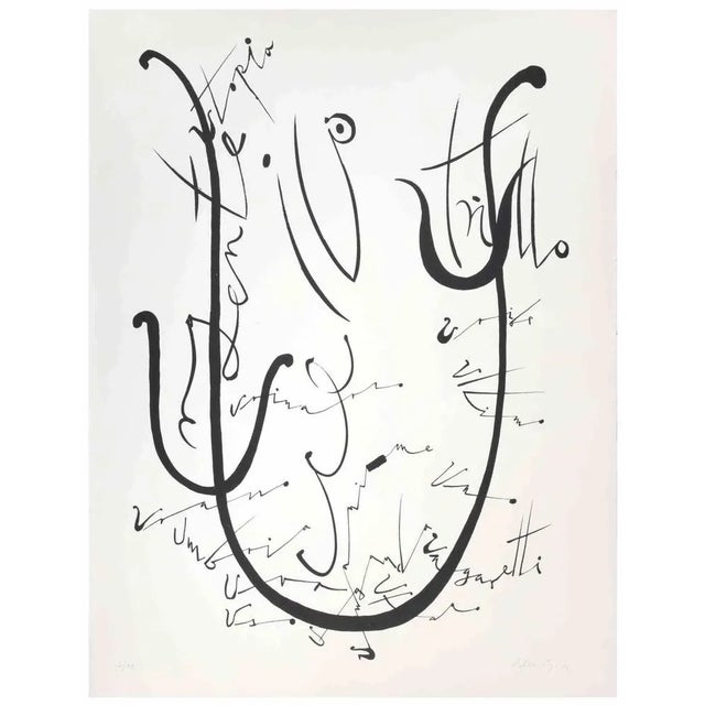 Letter U from the Alphabet series is a lithograph realized by Rafael Alberti in 1972. Hand-signed. Numbered. Edition,...