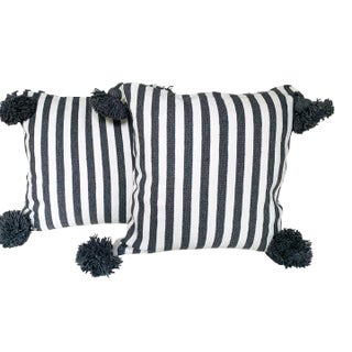 Moroccan Handloomed Pom-Pom Pillows, 19" x 19" - A Pair For Sale