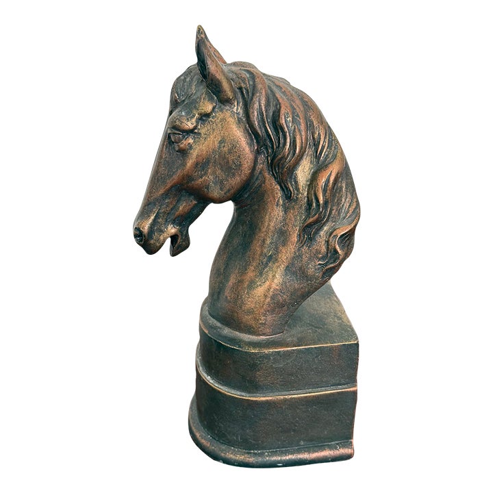 1980s Bronze Tone Horse Head Bookend | Chairish
