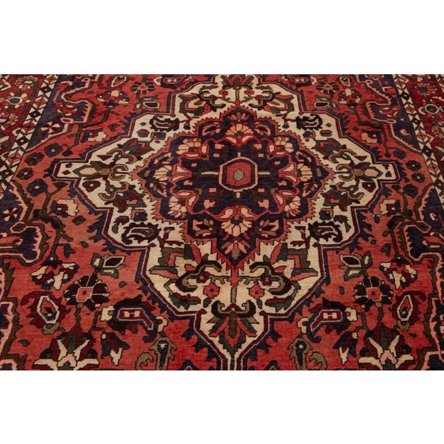 Persian Medallion Bakhtiari Vintage Wool Rug in Red For Sale In New York - Image 6 of 8