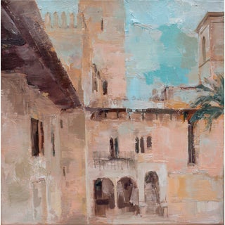 Palacio de la Almudaina/Mallorca/Spain by Heiko Mattausch | Oil on canvas Painting of a historic palace courtyard For Sale