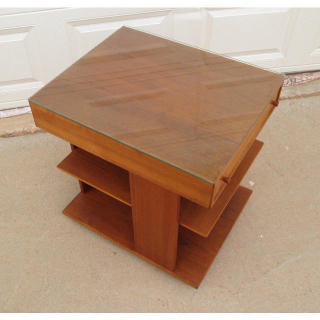 Danish Modern Teak Side End Table With Drawer Shelves Casters For Sale - Image 11 of 12