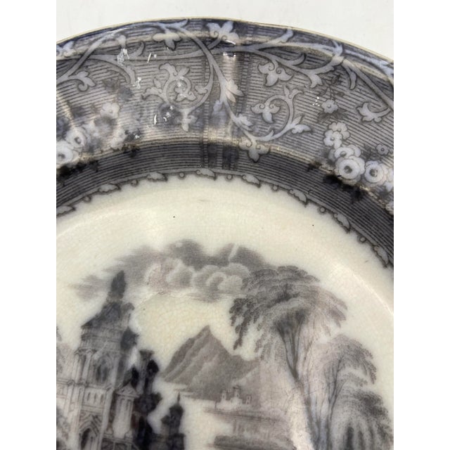 English Antique T. J. & J. Mayer Black Mulberry Transferware Plate, “Rhone Scenery” Pattern For Sale - Image 3 of 6