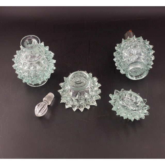 Set of 3 Blu Acquamarine Rostrato Murano Syle Glass Vases Barovier & Toso, 1940s For Sale - Image 9 of 10