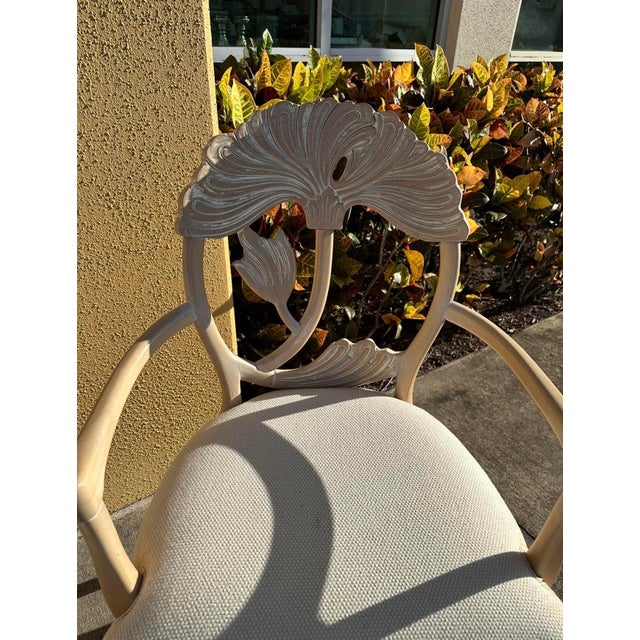 Hollywood Regency Pair of Vintage Lotus Leaf Carved Wood Armchairs, in the Manner of Phyllis Morris For Sale - Image 3 of 6