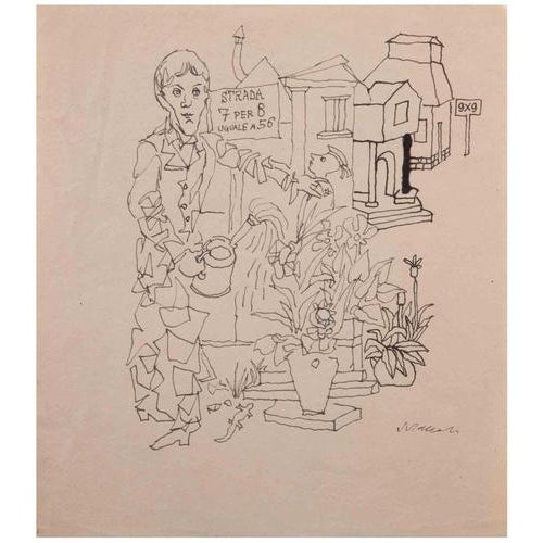 China ink drawing on paper. Hand signed lower right. Very good condition. This piece is attributed to the mentioned...