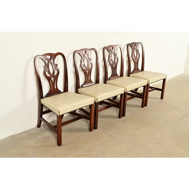 Baker Furniture Company Baker Furniture Georgian Carved Mahogany Dining Chairs, Set of Four For Sale - Image 4 of 13