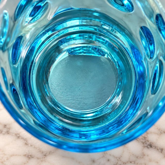 Hazel-Atlas Vintage Mid-Century Modern Hazel-Atlas Capri Dots Aqua Blue Glass Teacups – Set of 8 For Sale - Image 4 of 6