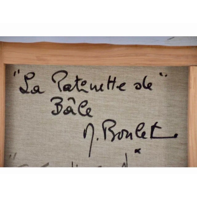 Michel BouletCharming French Naive Art, Clowns on Bicycle Michel Boulet Folk Art Oil Painting For Sale - Image 9 of 9