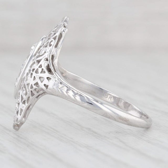 Contemporary Vintage 0.12ctw Diamond 3-Stone Filigree Ring 18k White Gold Size 9.5 For Sale - Image 3 of 7