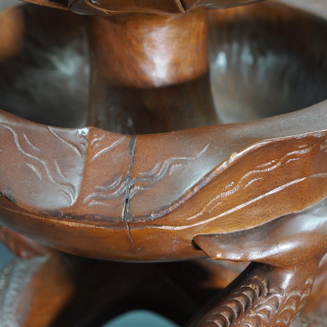 Large Vintage Hand Carved Solid Wood Dragon and Lotus Sculpture For Sale - Image 9 of 11