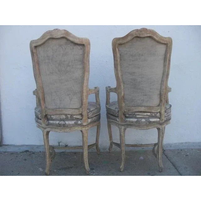 Mid 20th Century Damask Upholstered Vintage French Provincial Louis XV Armchairs- a Pair For Sale - Image 4 of 10