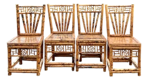 Mid Century Boho Chic Tortoiseshell Bamboo Chairs -Set of 4