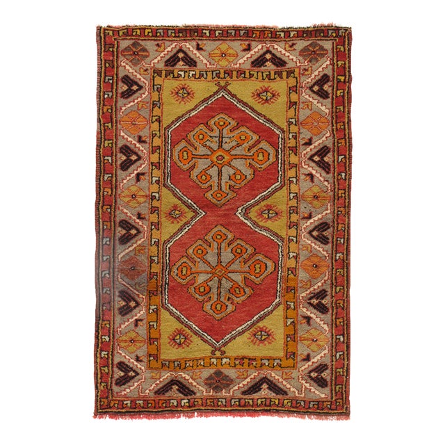 Vintage Turkish Oushak Rug 3'7 X 4'7 For Sale