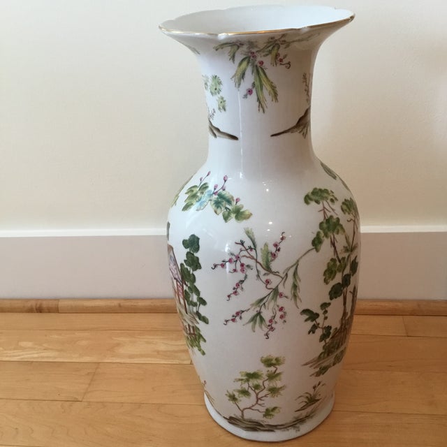 Chinoiserie Chinoiserie Ceramic Tall Vase For Sale - Image 3 of 10