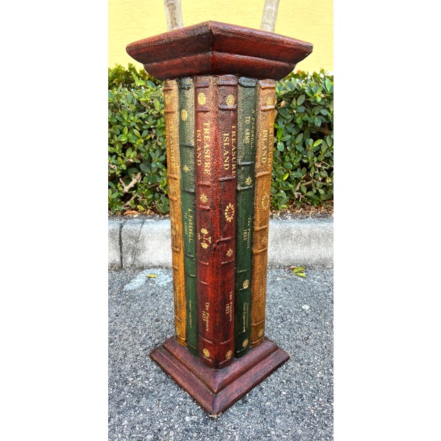 Hollywood Regency Faux Book Pedestal Plant Stand For Sale - Image 3 of 10