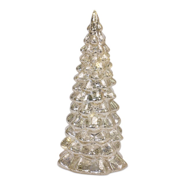 LED Lighted Mercury Glass Holiday Tree Decor (Set of 4) For Sale In Chicago - Image 6 of 7