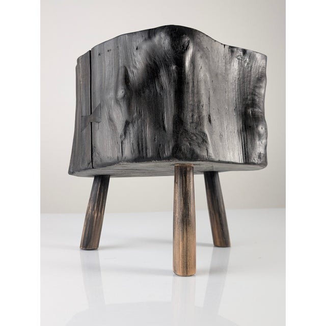 Wabi-Sabi Stool in Black Ebonized Wood with Butterfly Joints, 1990s For Sale - Image 10 of 15