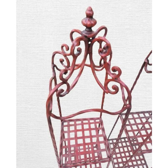 Chelsea House Inc Vintage Tall Red Decorative Iron Pagoda Shaped 2 Shelf Room Decor Small Etagere's- A Pair For Sale - Image 4 of 8