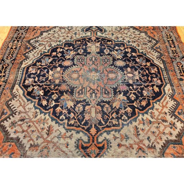 Antique Persian Farahan Sarouk Rug, Hand-Knotted Wool, Floral Pattern, Ivory & Brick Red, 5x7 For Sale - Image 11 of 17