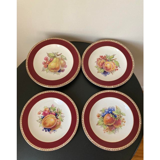 Early 20th Century Crown Ducal Red Burgundy and Gold Border Fruit Decorated Porcelain Plates- Set of 6 For Sale - Image 15 of 18