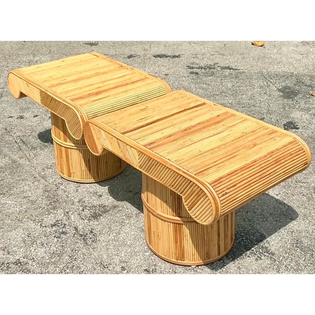 Wood Vintage Boho Pencil Reed Column Side Tables - A Pair For Sale - Image 7 of 8
