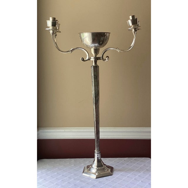Metal Vintage Church Altar Holy Water Font & Candelabra, 33 3/4”t., Silver Plate, 11 Lb For Sale - Image 7 of 12