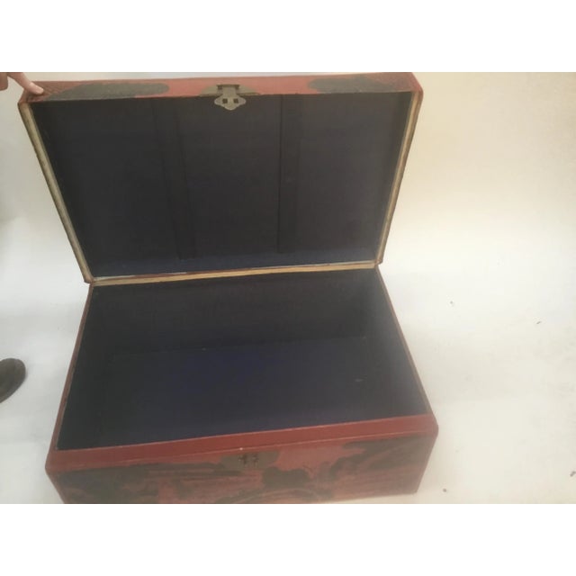 1900s Chinese Hand Tooled Leather Covered Trunk For Sale - Image 10 of 13