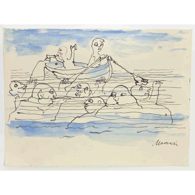 Shipwrecks is a china ink and watercolor Drawing realized by Mino Maccari (1924-1989) in the 1960s. Hand-signed on the...