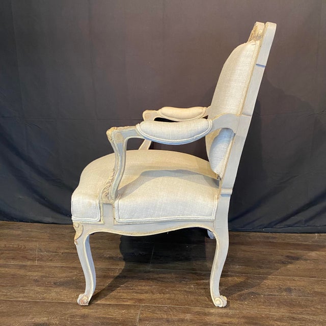 19th Century Updated Painted Louis XV Armchairs or Fauteuils -a Pair For Sale - Image 11 of 13