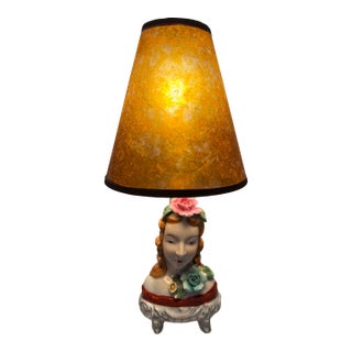 Mid 20th Century Japanese Hand Painted Porcelain Bust of a Woman Lamp Boudoir For Sale